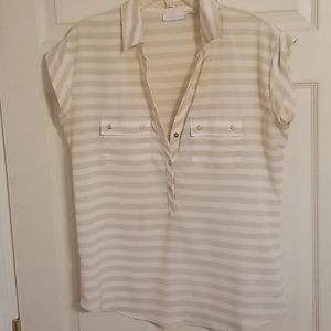 Tan and whire striped bouse